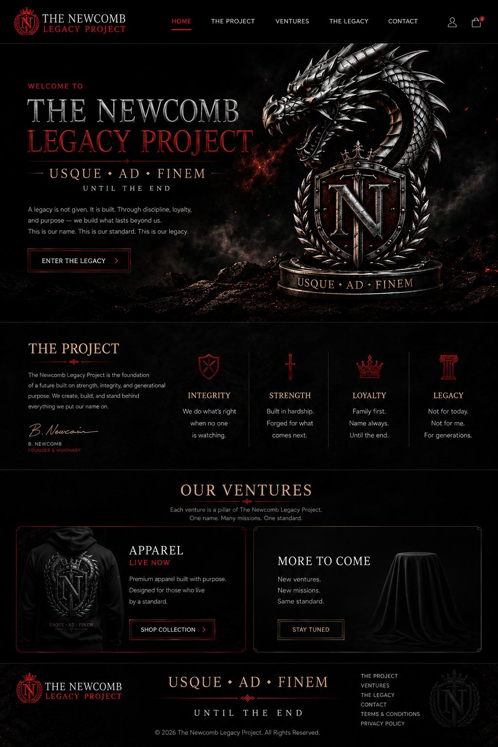 The Newcomb Legacy Project homepage — Until the End
